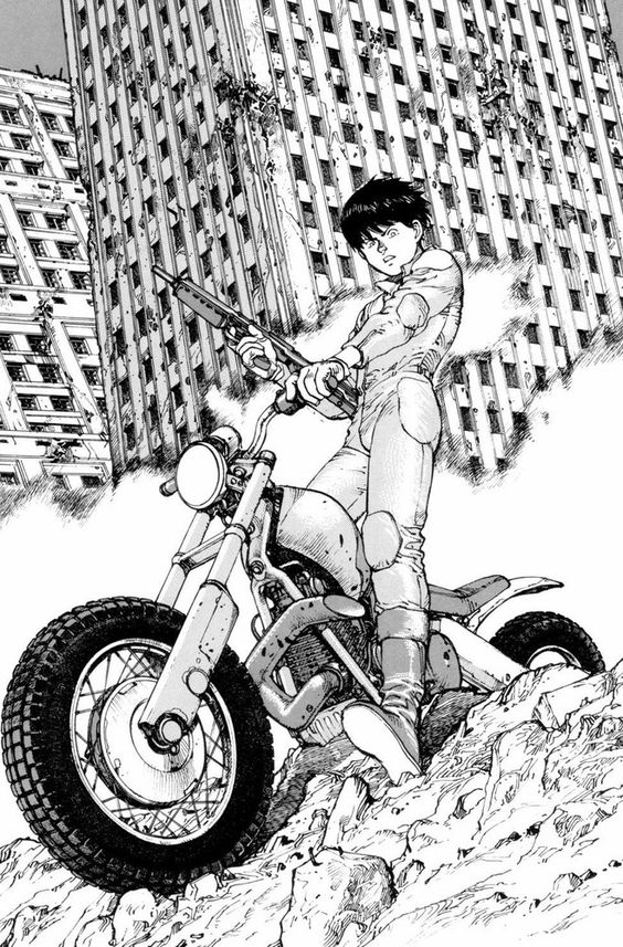 Kaneda mit Motorrad